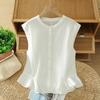 Ruffled Hem Cotton and Linen Sleeveless Shirt for Women Summer Design Thin Waistcoat Vest Flying Sleeve Cardigan Top