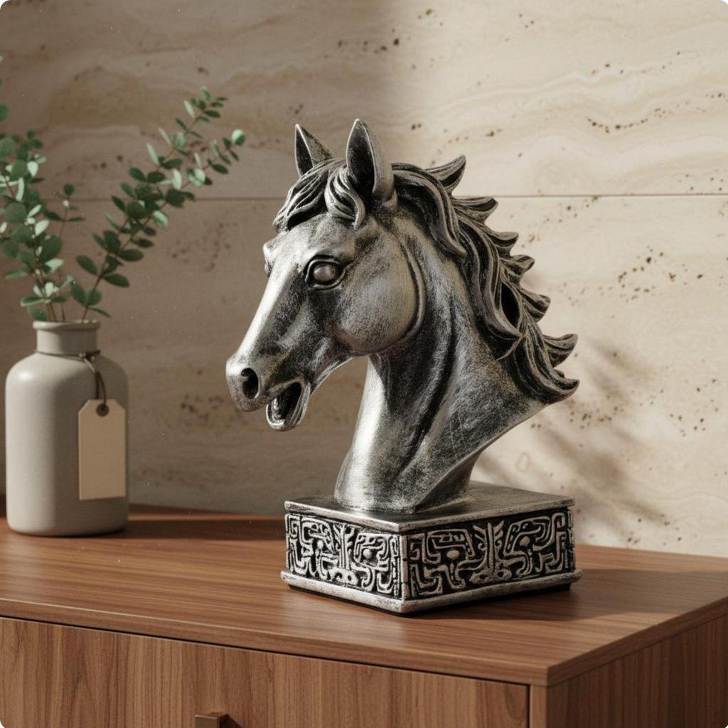 Resin Horse Head Sculpture Opening Gift Vintage Style Figurine Intricate Details House
