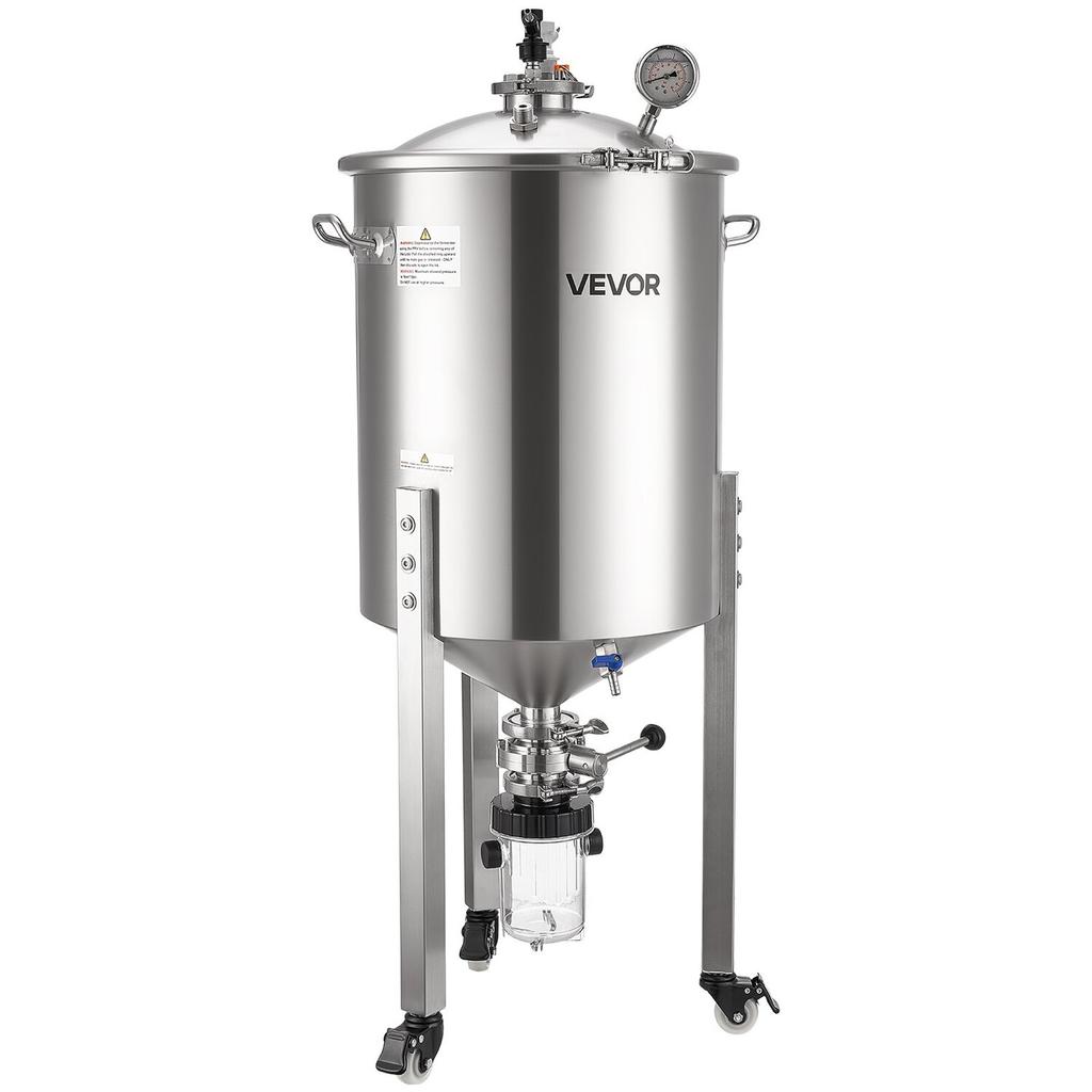 Stainless Steel Conical Fermenter, 16 Gal/60L Home Brewing Fermenation Tank, Brew Bucket Fermentor with Conical Bottom, 3 Caster Wheels, Lid, Handle &
