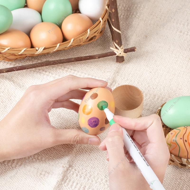 1/3/5/10Pcs Wooden Imitation Eggs DIY Painted Wooden Crafts Painting Eggs Furniture Showroom Layout Easter Souvenir Decoration