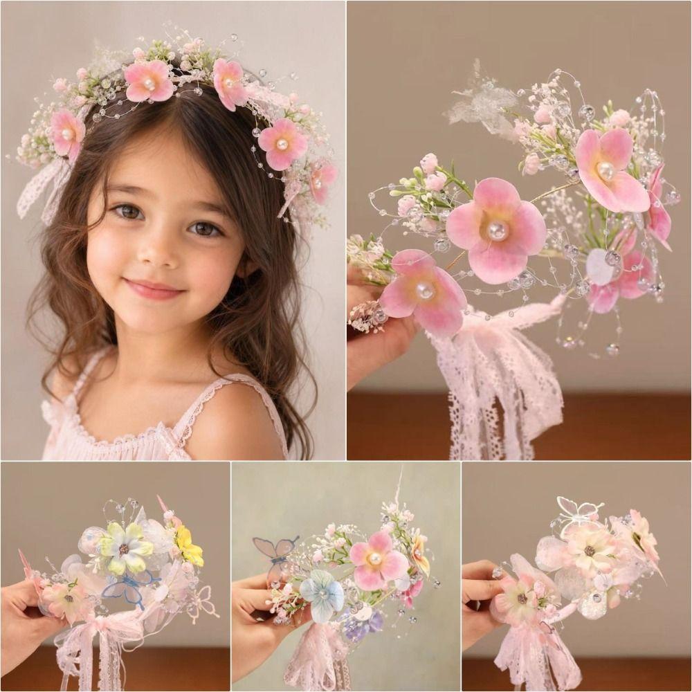 Lace Bow Flower Butterfly Headband Rhinestone Decor Lolita Headband Elegant Pearl Headband Kids
