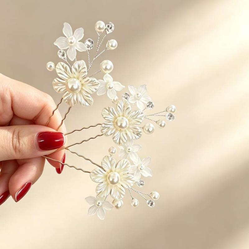 New Bridal Headgear Disc Hair Hairpin, White Shell Petal Handmade Pearl Crystal Hairpin Decoration