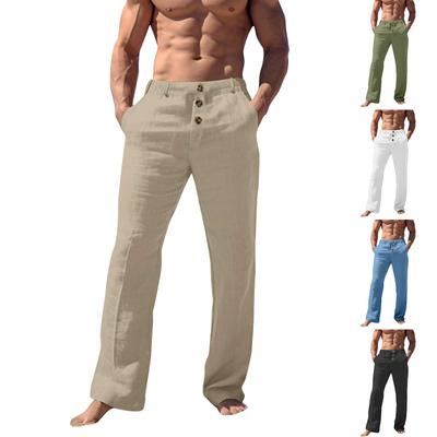 Pantalon décontracté ample et confortable pour hommes, pantalon à boutons en coton et lin