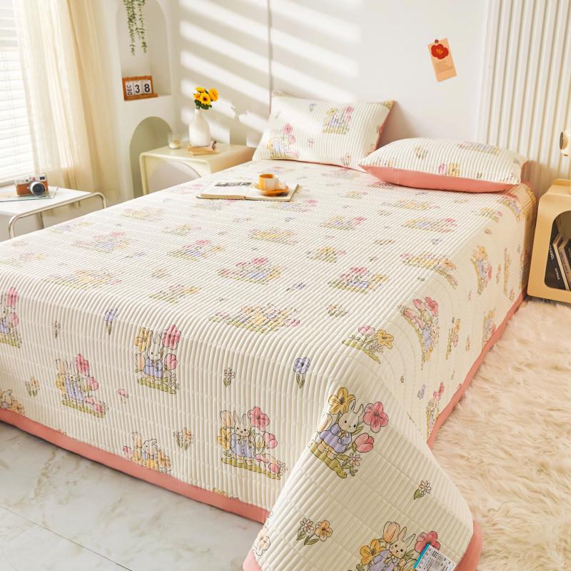 Class A Washable Cotton Linen Bedspread & Skirt Set - Quilted, Thickened, Machine Washable, 3-Piece