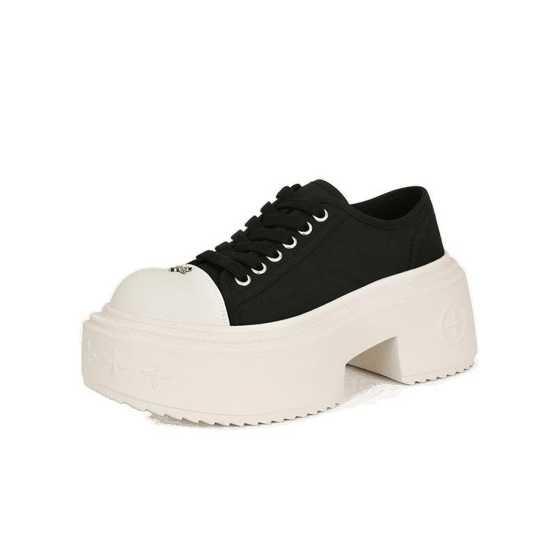 ! Schuhe neu großer runder Kopf dicke Sohle erhöhend Canvas Freizeitschuhe Damen Derby Board Schuhe