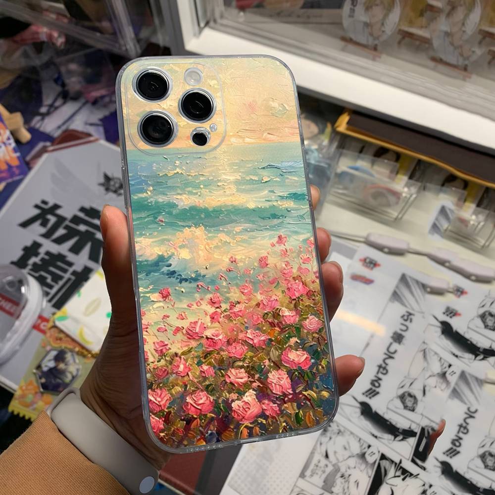 Floral Pattern Blue Flower Sea Cover Phone Case For iPhone 17 16 15 14 13 12 11 Pro Max Plus Mini Clear Soft Shell Thin Tpu