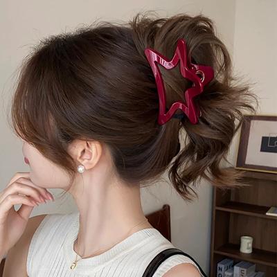 Red Hair Claw for Women French Style Large Size Geometric Shark Clip Crab Barrettes Female Hair Accessories Headwear Hairpins