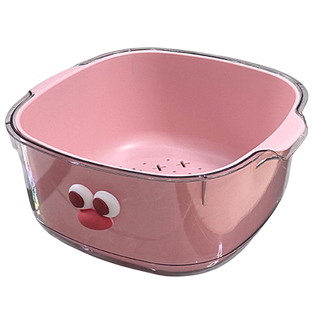 

Plastic Water Filter Basket Double Layer Storage Basket Cute Vegetable Washing Basket Multi-functional for Kitchen Living Room розовый