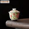 125 ml Ölgemälde Rosenblume Sprache Gaiwan Boutique Teeterrine Teeschale mit Deckelset Teebereiterabdeckung Schale für Teeornamente
