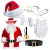 6pcs/set  Red Flannel Santa Hat Costume Set with White Beard Glasses Gloves Christmas Party Outfit Xmas Decoration Gift