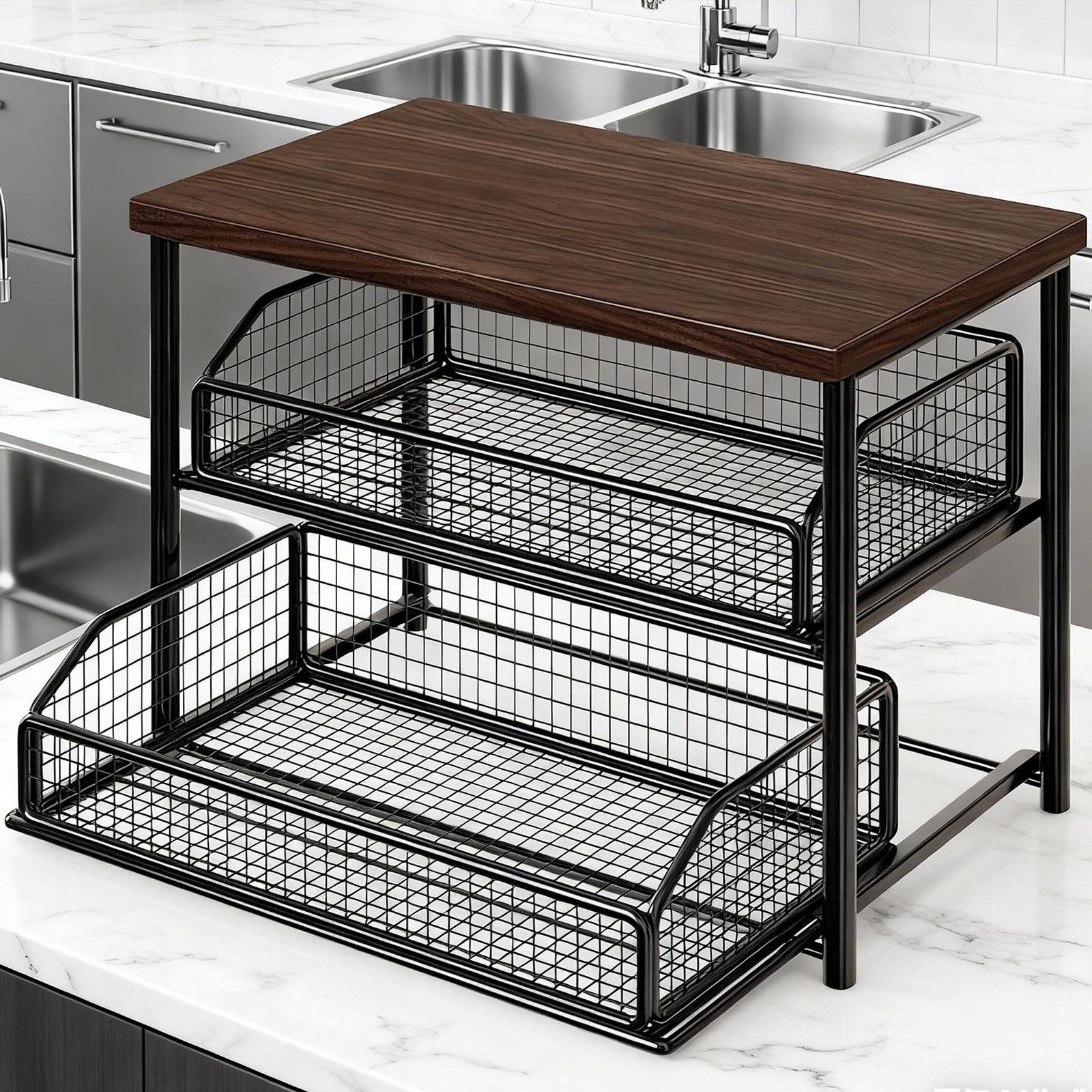 Coffee Counter Shelf Iron Wood Organizer