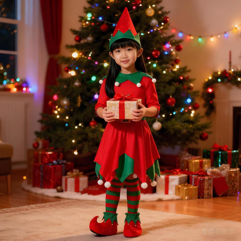 Yi-gog Christmas Kids' Costume Set, Cute Long Sleeve Santa (Red, Child's Size XL)