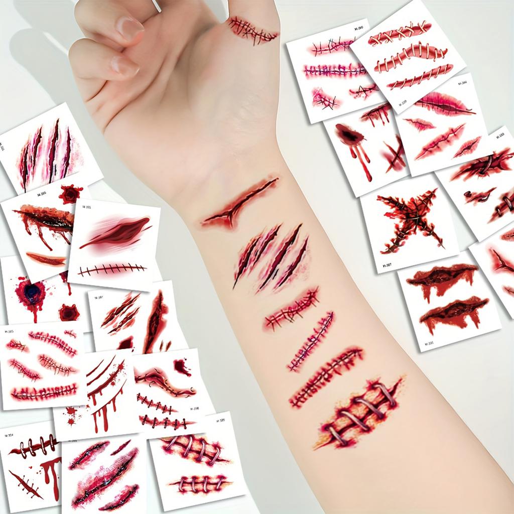 20PCS Halloween Scar Stickers for Face, Realistic Wound Effect Makeup Kit for Party Costume