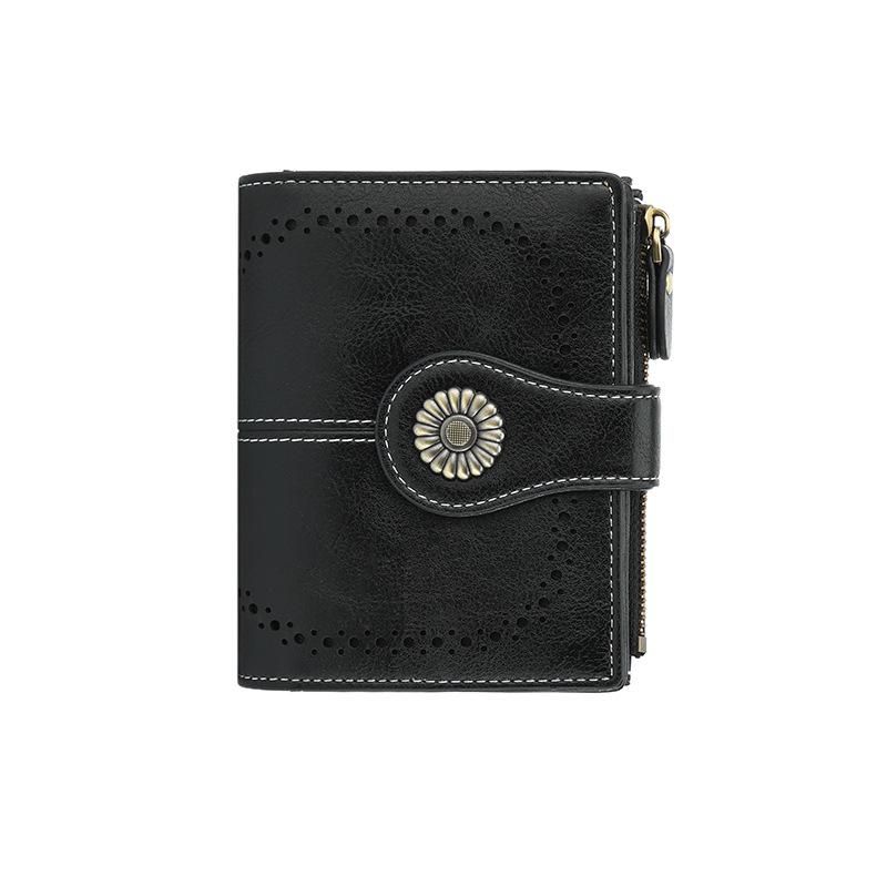 Portafoglio da Donna RFID Anti-Magnetico - Corto in Pelle Retro Olio Cera Europea & Americana, Portamonete Multi-Scomparti per Carte.