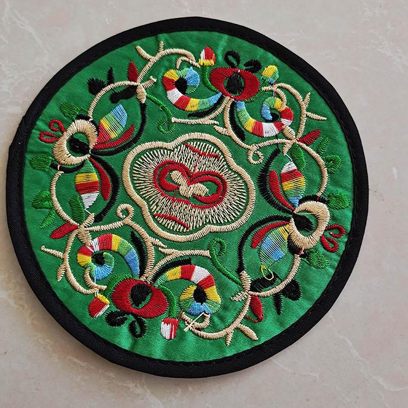 Vintage Embroidery Round Coasters Ethnic Floral Teacup Insulation Pads Placemats Anti-Skid Dining Table Mat