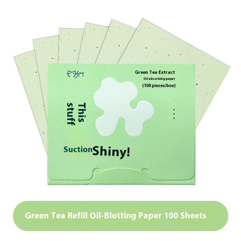 100Sheets Oil-absorbing Paper With Mirror Case &Puff Portable Oil-holding Bamboo Charcoal Tea Paper For Oily Skin Makeup