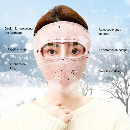 Winter Cycling Fleece Face Guard with Goggles Men Women Cold Weather Outdoor Clear Vision Windproof Antifog Goggle Thermal Full Face Guard