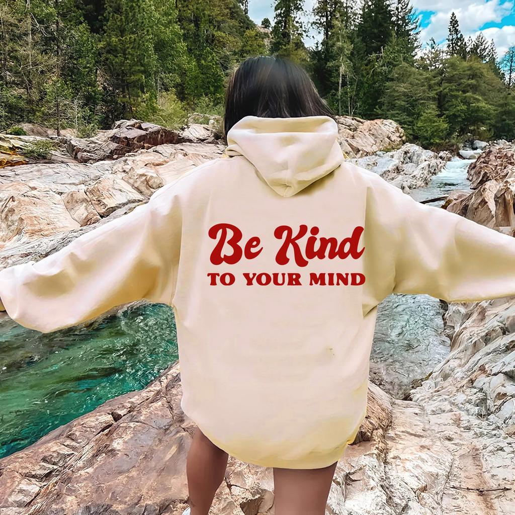 BE Kind European and American fashion printed thickened versatile long-sleeved loose hooded sweatshirt for women