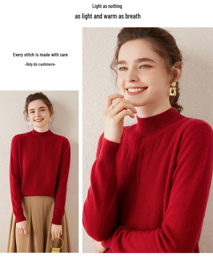 Women's Cashmere Long Sleeve Knitwear: Versatile, Stylish, Slimming Half-High Neck Sweater for Autumn/Winter