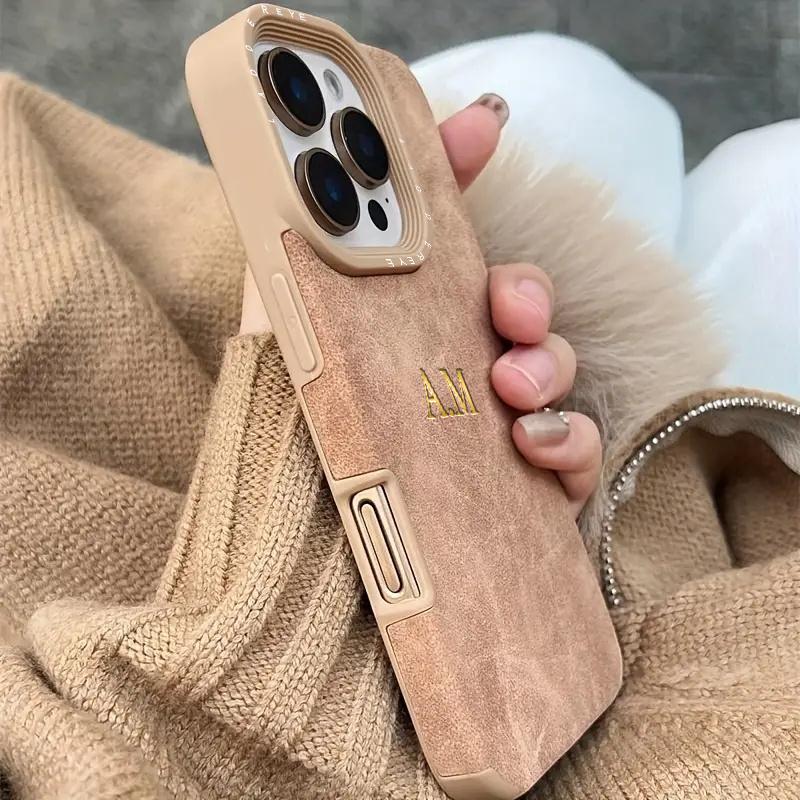 Personalized Customizable Initials Name Case For iPhone 17 16 15 14 13 12 11 Pro Max Plus Matte Suede Soft Leather Cover