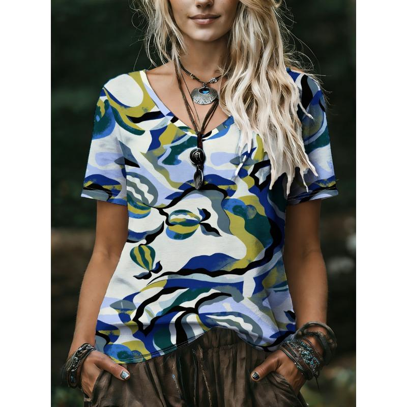 V-neck short-sleeved loose personalized casual top S
