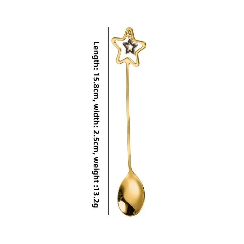 304 Stainless Steel Mixing Spoon with Long Handle Love Heart Star Shape Pendant Fruit Yogurt Honey Mixing Fork Kitchen Tableware