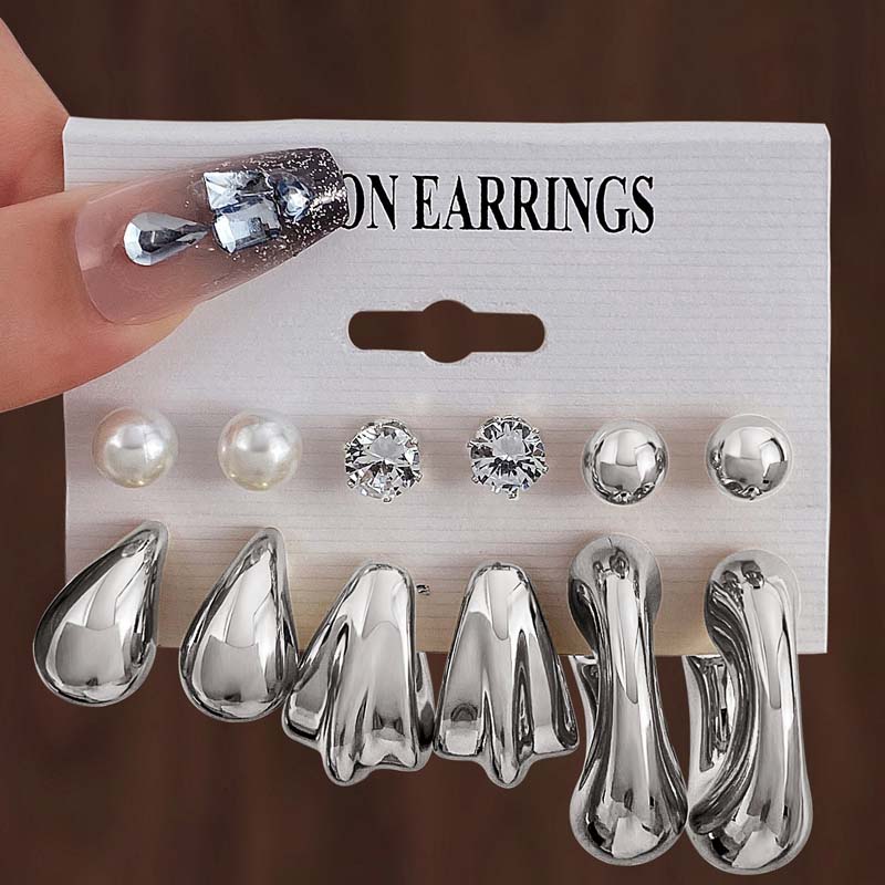 10Pcs/Set Vintage Gold Color C-shaped Hoop Earrings Set For Women Fashion Metal Geometric Smooth Earring Daily Versatile Jewelry