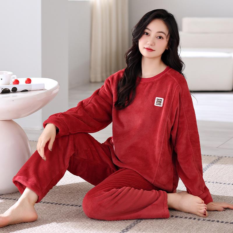 

Coral Fleece Pajamas Women S Autumn And Winter Winter Thickened Fleece Flannel Loungewear Suit Can Be Worn Outside In Winter To Keep Warm 2XL