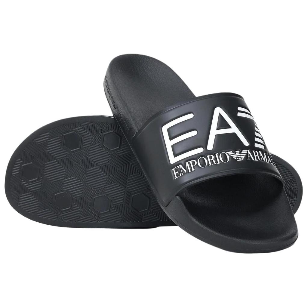 Emporio Armani EA7 Round Toe Flat Logo Beach Sandals Unisex Footwear Black 7X000108AF15118UC001