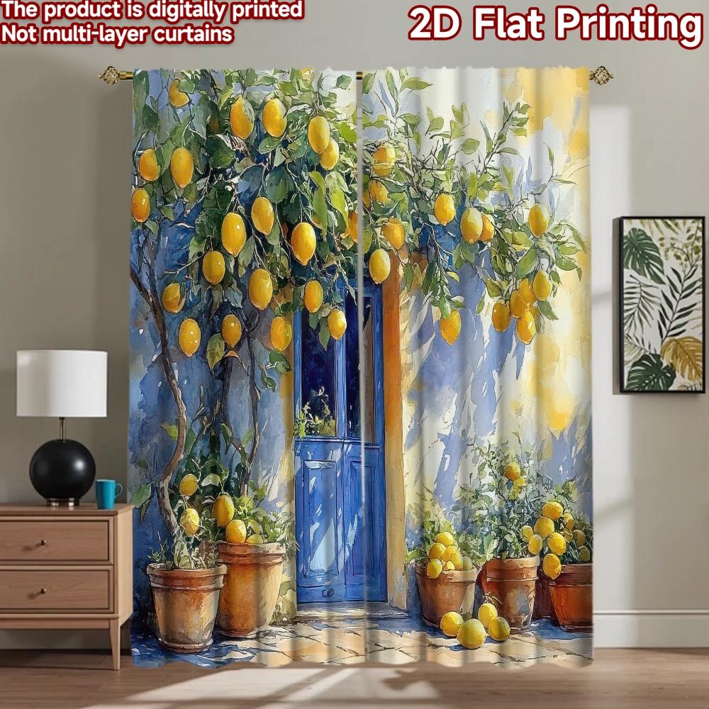 2D flat Photography Backdrop Background Banner Blue Door Lemon Garden 100% Polyester Family Party Use for Suitable for