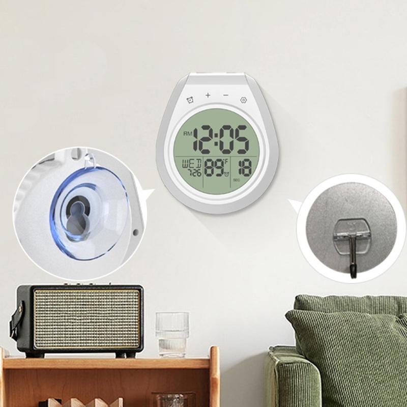 Shower Timer Digital Clock Waterproof LCD Screen 12/24 Hour Format Temperature Display Countdown Function Suction Cup Mount