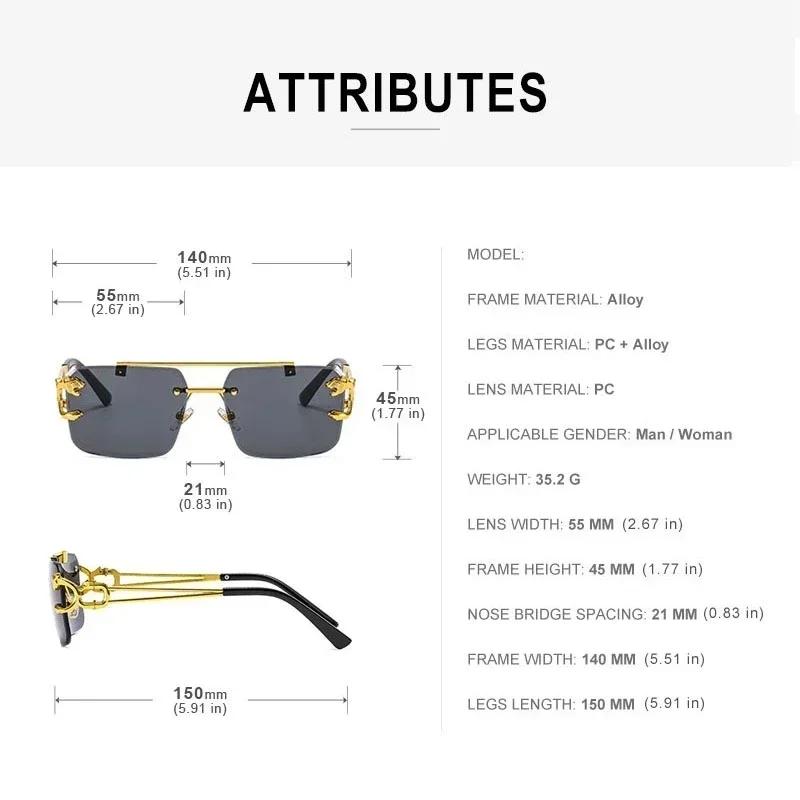 Fashion Popular Stylish UV400 Sunglasses Women Men Rimless Square Double Bridge Sun Glasses Shades Luxury Leopard Templets Goggles