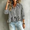 Women's Striped Ruffle Blouse – Fashion Casual 3/4 Sleeve Shirt, Summer Tunic Top
