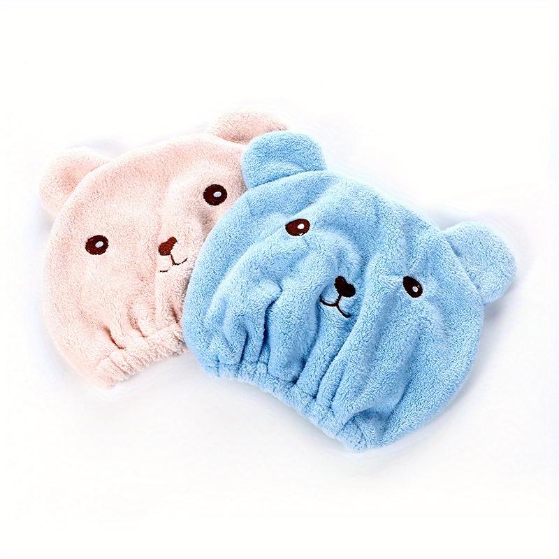 Cute Cartoon Bear Hair Towel Bag - Quick-drying, Super Soft, Long and Thick Hair - Light Blue and Pink, Non-woven, Suitable for Teenagers and Adults