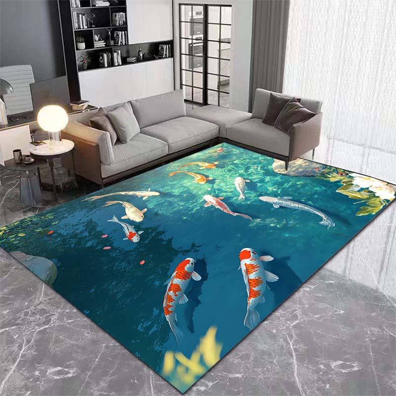 1pc Colorful Koi Fish Swimming Pattern Printed Area Rug, Creative Polyester Carpet, Soft and Comfortable for Bedroom, Office, Li