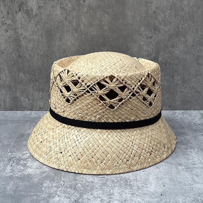 Retro Raffia Hand-Woven Straw Hat Children'S Summer Breathable Top Hat Hollow Pattern Shows Small Face