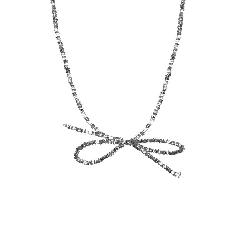 Silver Bow Knot Necklace: Fashionable, Personalized Design for Women - Trendy Clavicle Chain with Internet Celebrity Style