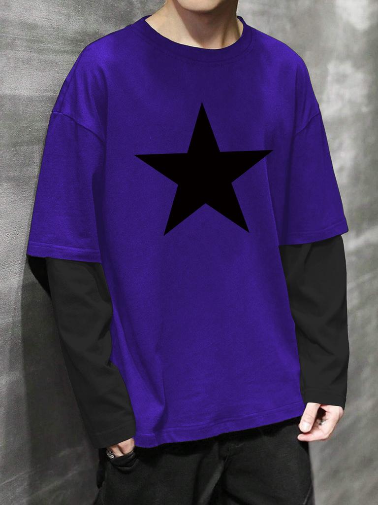 Men's Long Sleeve T-Shirts with Pattern Print & Color-Block Alternative Clothing Goth Long Sleeve Top Grunge Clothes
