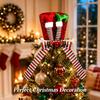 Christmas Elf Leg Tree Topper, Red Green Striped Bow Hat, Artificial Xmas Decoration Ornaments Party, Home Gift