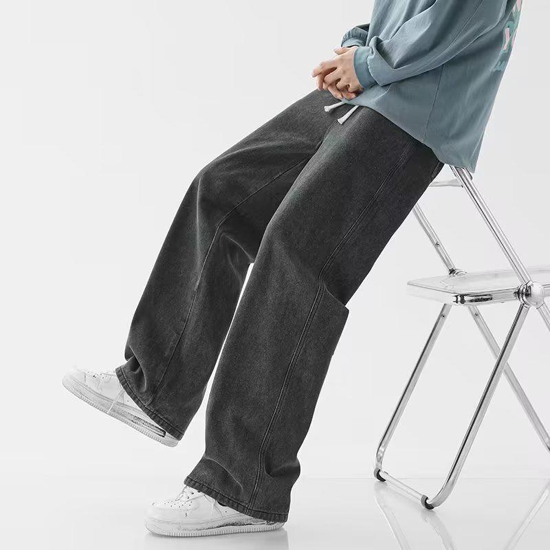 Men's Autumn Large Straight-Leg Hong Kong Style Loose-Fit Wide-Leg Jeans