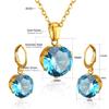 Retro Luxury Lake Blue Color Shiny Cubic Zirconia Jewelry Set Fashion Bridal Wedding Necklace Earrings Drop Accessories Gifts