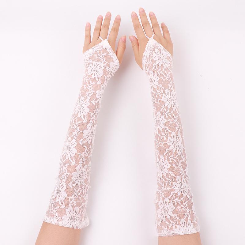 Elegant Long Lace Sexy Hook Finger Gloves Dress Arm Sleeves Floral Fingerless Gloves Wedding Party Costumes Accessories