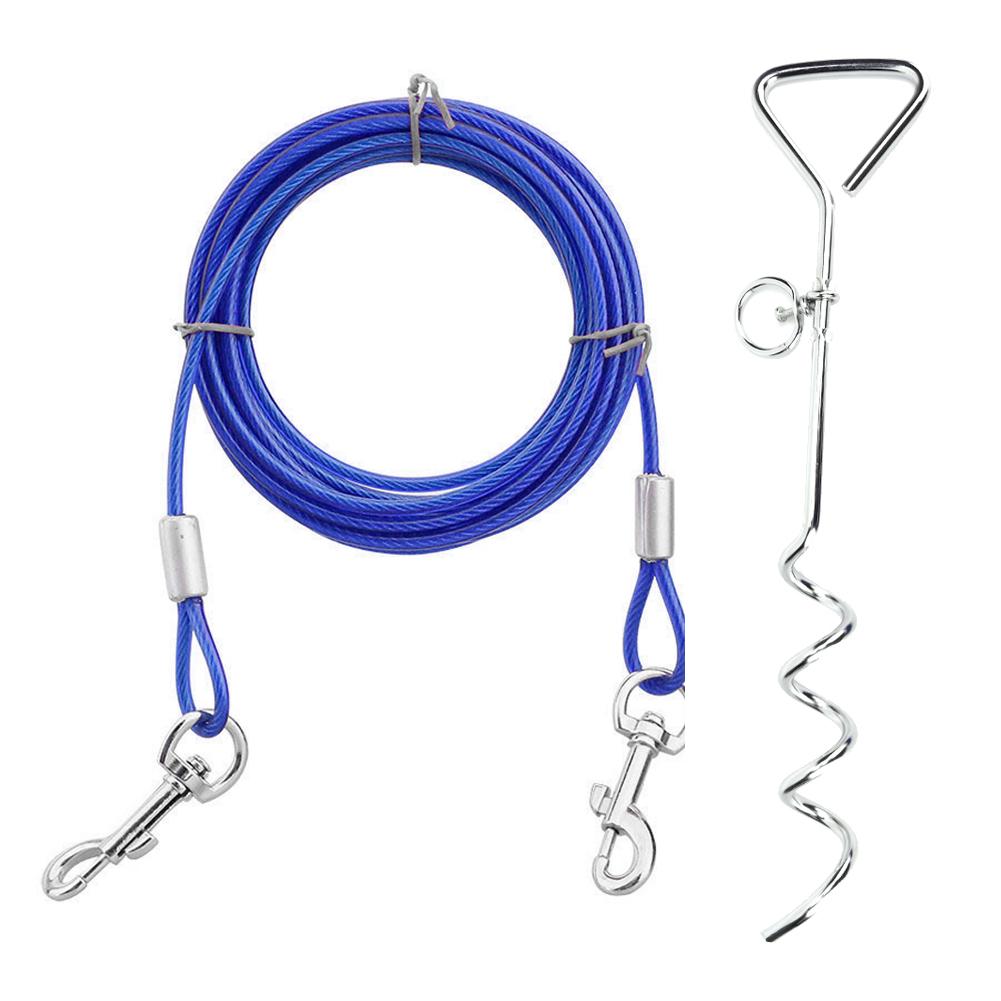 Outdoor Pet Dog Spiral Ground Stake Pile Double Hook Steel Wire Traction Chain(blue Dog Pile Steel Small Size)