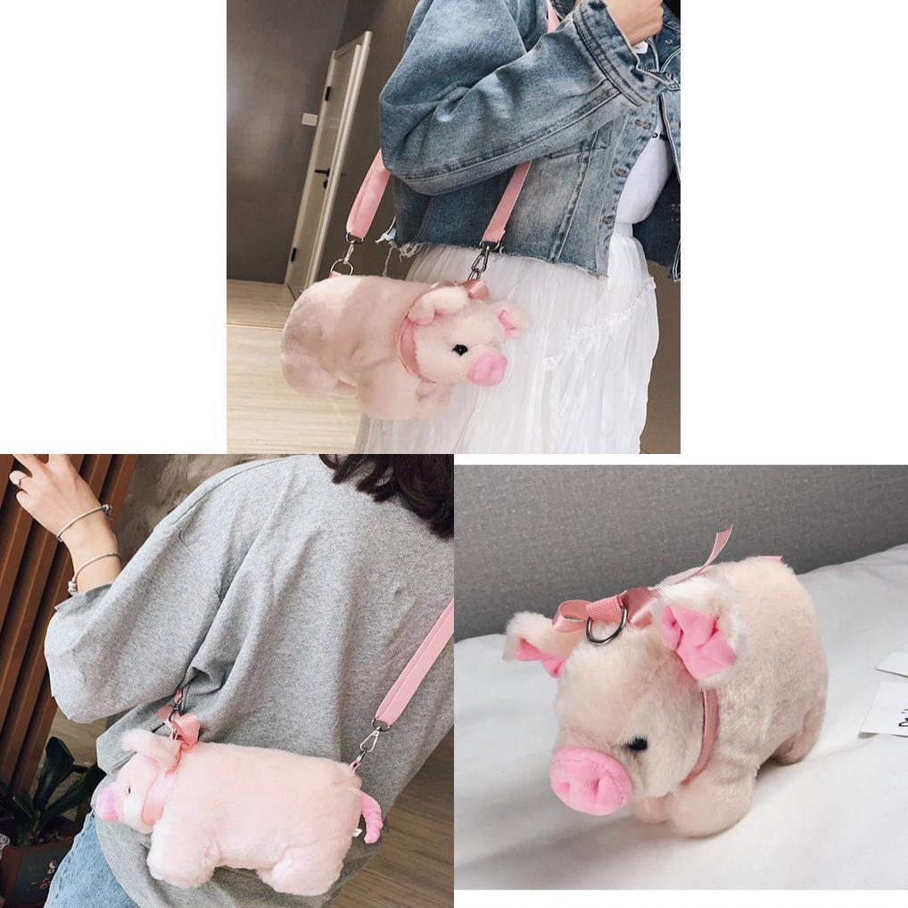 Borsa Giocattolo Peluche Maialino Carino Per Donne e Ragazze con Tracolla e Interno in Nylon