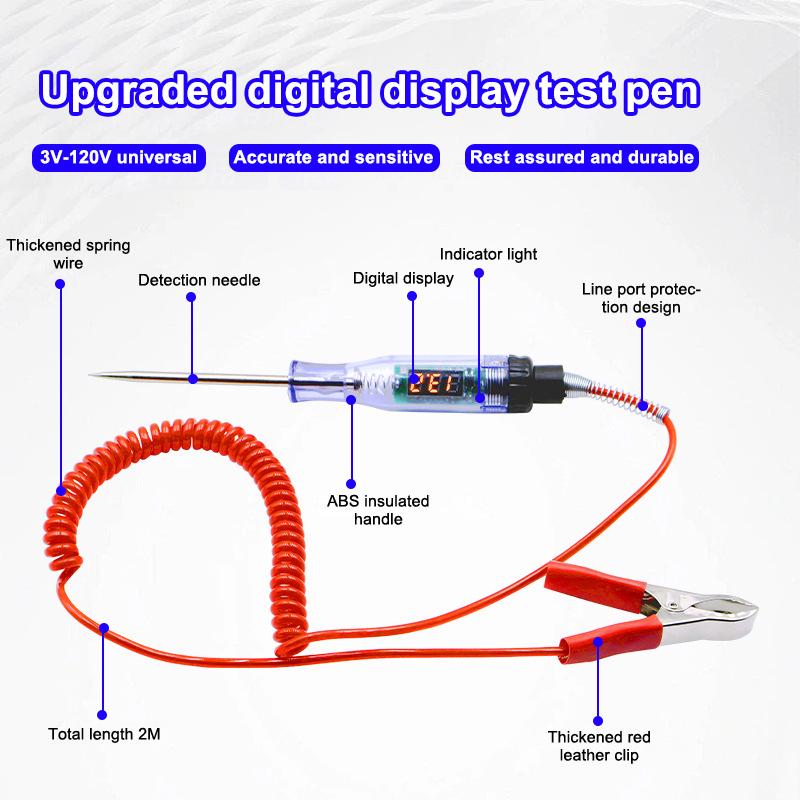 5V-120V Car Tester Pen Voltage Circuit Test Dc Digital Display Electric Pen Probe Pen Auto Diagnostic Tools 2V 12V 24V 48V