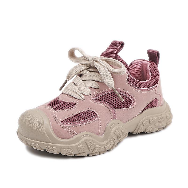 Children Casual Shoes for Boys Girls Lace-up Air Mesh Breathable Anti-kick Fashion Kids Running Sports Sneakers Pink Grey Shoes