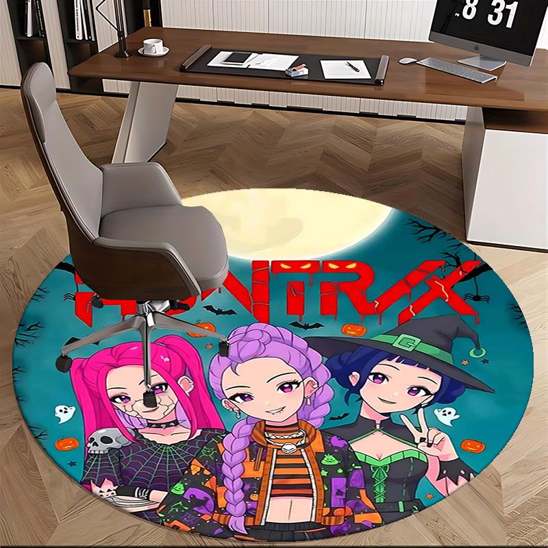 1pc HUNTRX Halloween Theme Round Carpet  Anime Cartoon Design Office Chair Mat, NonSlip Rug for Home