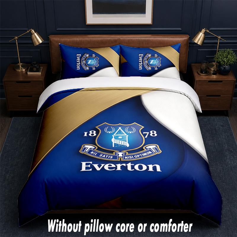 Set Biancheria da Letto Design Calcio Everton 1 Copripiumino + 2 Federe Morbido Traspirante Biancheria da Letto per la Casa