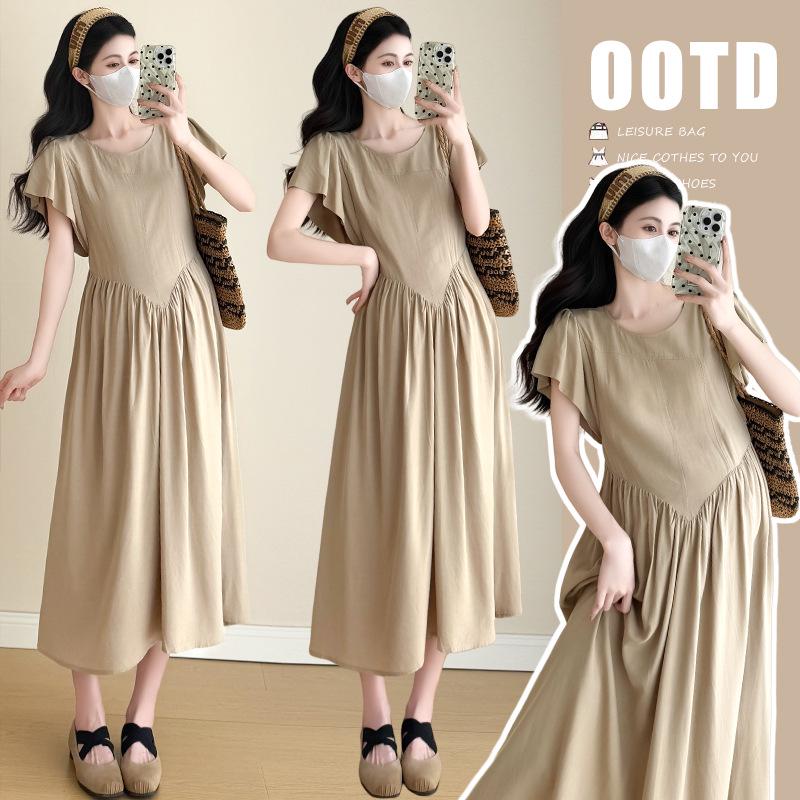 Trendy Summer Maternity Chiffon Dress with Flutter Sleeves M