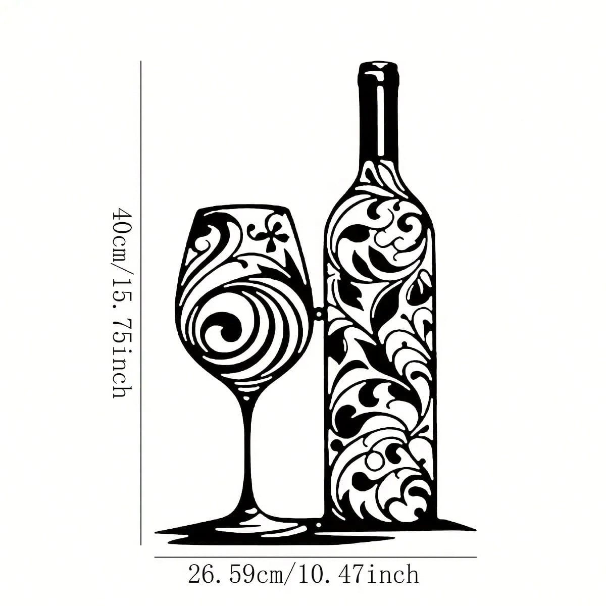 

Wine Bottle and Glass Metal Wall Art Decor Black Stainless Steel Kitchen Bar Restaurant Gift 27x40